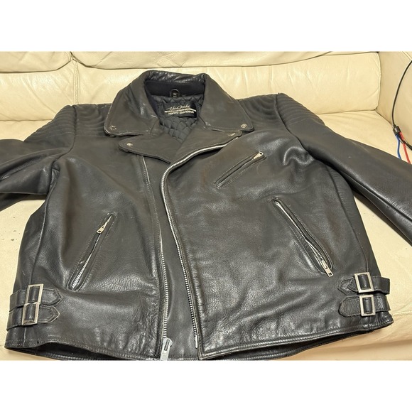 Vintage 80's HARLEY DAVISON BLACK LEATHER JACKET size Large 52 - Picture 1 of 16